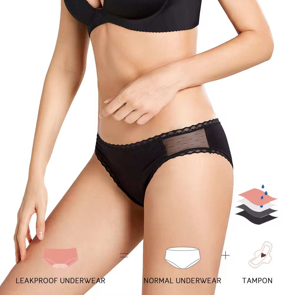 Lynmiss plus Size Bamboo Sanitary Bikini Fiber Nano Feminine Hygiene Black High Waist Leak Proof Period Women Menstrual Panties